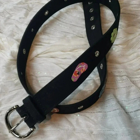Beach Belt M Black canvas‎ w/ flip flops & flowers - Picture 5 of 5